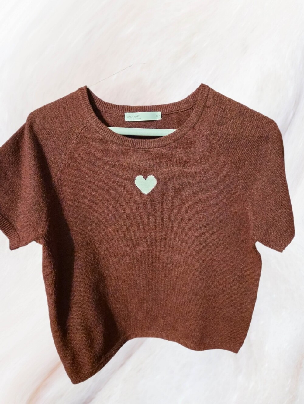 OAK + FORT Red Knit Top with Cream Heart
